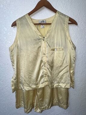 Silky Yellow Women's Sleep Set- 100% Silk Button Front Top & Shorts
